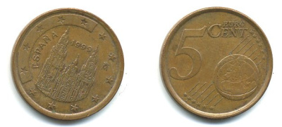 ИСПАНИЯ 5 ЕВРОЦЕНТОВ 1999 KM 1042 сталь плакированная медью 29-1144