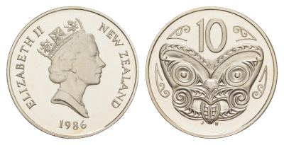 Новая Зеландия 10 центов 1986 тираж 10.000 экземпляров KM 61 медно-никель PROOF 4127-1345