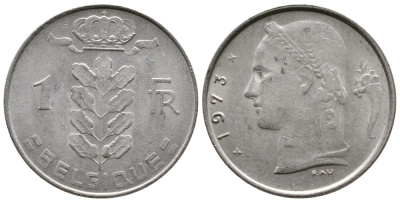 Бельгия 1 франк 1973 Belgique KM 142.1 медно-никель 259-754