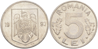 Румыния 5 лей 1993 KM 114 сталь плакированная никелем 219-1254