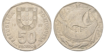 Португалия 50 эскудо 1987 KM 636 медно-никель 4660-337