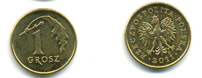 ПОЛЬША 1 ГРОШ 2011 KM 276 латунь UNC 3999-1116