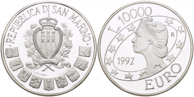 Сан-Марино 10000 лир 1997 Евро KM 372 серебро PROOF 1068-3-13