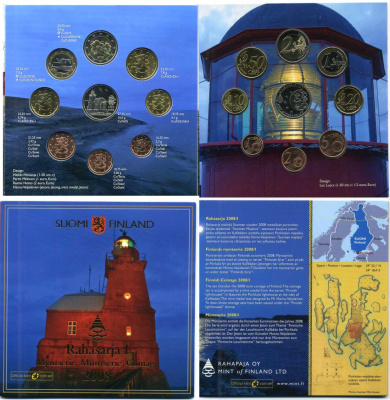 Финляндия евронабор из 8 монет 2008 с жетоном Маяки Скандинавии, в оригинальном буклете UNC 6-6-2-15