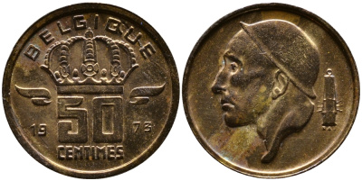 БЕЛЬГИЯ 50 САНТИМОВ 1973 BELGIQUE KM 148.1 бронза 4387-639