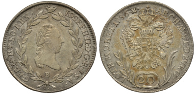 АВСТРИЯ 20 КРЕЙЦЕРОВ 1786 В, ЖОЗЕФ II (1780-1790) KM 2069 серебро 413-1742