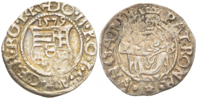 Венгрия 1 денар 1579 К-В, Рудольф II Габсбург (1576-1612), мадонна с младенцем серебро 413-2244