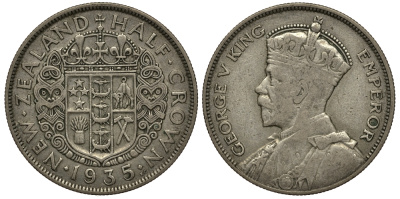 Новая Зеландия 1/2 кроны 1935 Георг V (1910-1936) KM 5 серебро 272-934