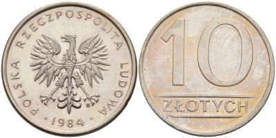 Польша 10 злотых 1984 MW, Народная Республика KM 152.1, Parchimowicz 243a медно-никель 4563-126