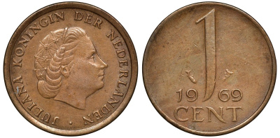 НИДЕРЛАНДЫ 1 ЦЕНТ 1969 ЮЛИАНА KM 180 бронза 72-1118