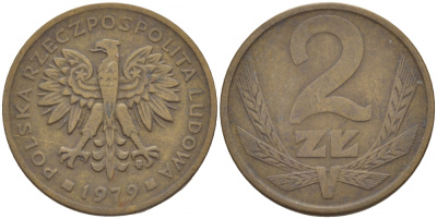Польша 2 злотых 1979 MW KM 80.1 латунь 4548-515