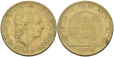 Италия 200 лир 1978 R, шестерня KM 105 алюминиевая бронза 4573-822