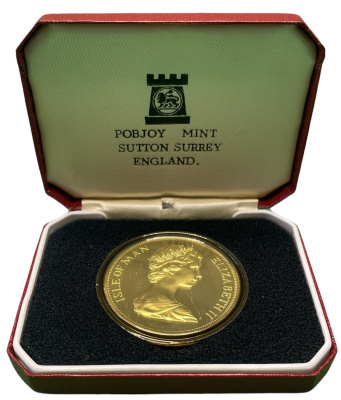 Остров Мэн 1 крона 1978 25 лет коронации королевы Елизаветы II, соколы, в оригинальной коробке, с сертификатом KM 43а серебро PROOF 3-4-4-19