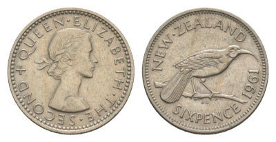 Новая Зеландия 6 пенсов 1961 KM 26.2 медно-никель 4630-1032