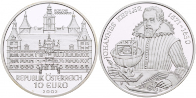 Австрия 10 евро 2002 замок Эггенберг, Иоганн Кеплер KM 3099 серебро PROOF 1087-4-32