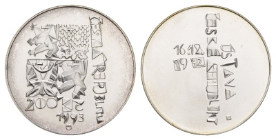 Чехия 200 крон 1993 Годовщина Конституции KM 10 серебро BU 443-1212