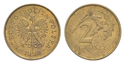 Польша 2 гроша 1992 Y 277 марганец латунь aUNC 4625-146