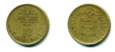 ПОРТУГАЛИЯ 10 ЭСКУДО 1987 KM 633 никель латунь 25-313