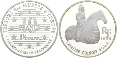 Франция 10 франков = 1 1/2 евро 1996 серия сокровища музеев Европы, китайский всадник KM 1158 серебро PROOF 02-039-32