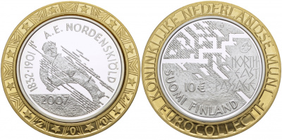 Финляндия 10 евро 2007 175 лет со дня рождения Нильс Адольфа Эрика Норденшёльда, первопроходец Северно-Восточного морского пути KM 134 серебро  PROOF 1068-8-11