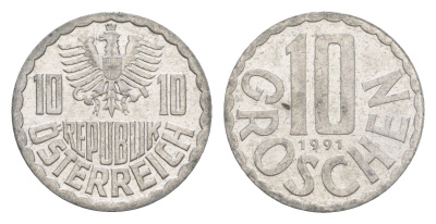 Австрия 10 грошей 1991 KM 2878 алюминий 4147-623