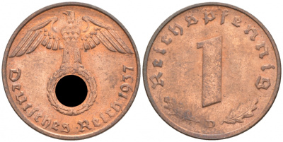 ГЕРМАНИЯ 1 РЕЙХСПФЕННИГ 1937 D J 361, KM 89 бронза aUNC 73-254