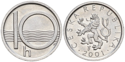 Чехия 10 геллеров 2001 KM 6 алюминий 4152-812