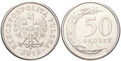 Польша 50 грошей 2015 Y 281 медно-никель UNC 4614-312