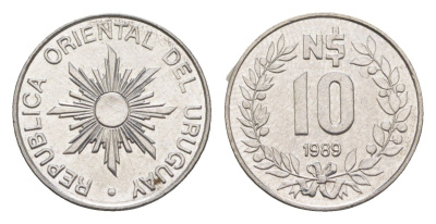 Уругвай 10 песо 1989 KM 93 нержавеющая сталь UNC 4649-632