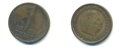НИДЕРЛАНДЫ 1 ЦЕНТ 1950 ЮЛИАНА KM 180 бронза 83-916