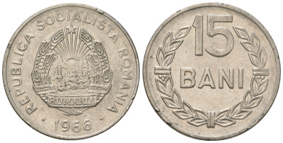 Румыния 15 бани 1966 KM 93 сталь плакированная никелем 3458-1251