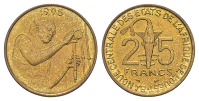 Западная Африка (BCEAO) 25 франков 1995 KM 9 алюминиевая бронза 4175-1247
