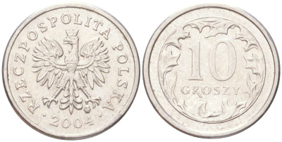 Польша 10 грошей 2004 MW KM 279 медно-никель UNC 4614-317