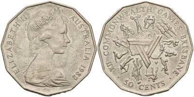 Австралия 50 центов 1982 Елизавета II (1952-2022), XII игры стран Британсого содружества KM 74 медно-никель  UNC  4157-933