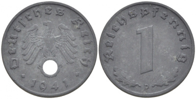 ГЕРМАНИЯ 1 РЕЙХСПФЕННИГ 1941 D KM 97 J 369 цинк 3718-169