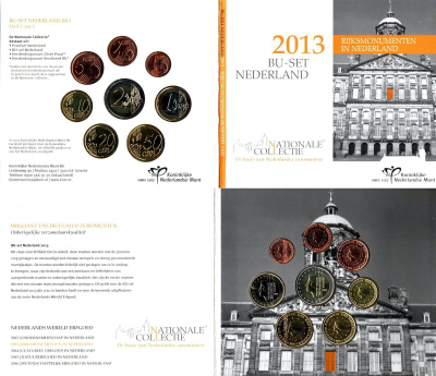 Нидерланды годовой евронабор из 8 монет (1, 2, 5, 10, 20 и 50 евроцентов; 1 и 2 евро) 2013 в оригинальном буклете KM 234, 235, 236, 268, 268, 270, 271 и 272 BU 8-2-05-74
