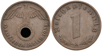 Германия 1 рейхспфенниг 1938 A KM 89, J 361 бронза 4396-838