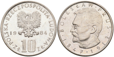 Польша 10 злотых 1984 MW, Болеслав Прус KM 73, Parchimowicz 242h медно-никель 4556-1235