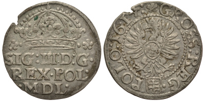 Польша 1 грош 1614 Сигизмунд III (1587-1632), вес 1,42 гр., Пилава KM 11, Gumowski 949 серебро 1516-1415