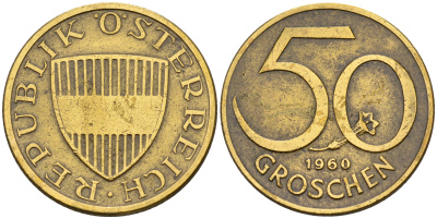 Австрия 50 грошей 1960  KM 2885 алюминиевая бронза    4152-1133