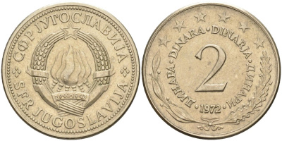 Югославия 2 динара 1972 KM 57 медь никель цинк 4592-912