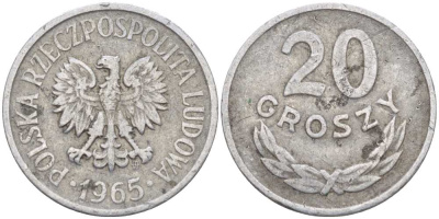 Польша 20 грошей 1965 MW KM A47, Parchimowicz 208p алюминий 99-711