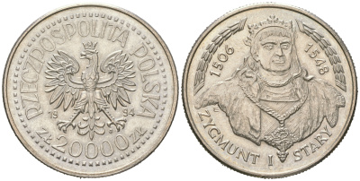 Польша 20000 злотых 1994 серия Польские короли, Сигизмунд I Старый (1506-1548) KM 272 медно-никель  UNC  4512-1032