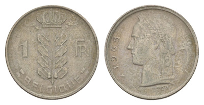 Бельгия 1 франк 1965 Belgique, Бодуэн I (1951-1993) KM 142 медно-никель 4632-556