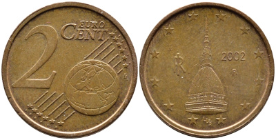 Италия 2 евроцента 2002 KM 211 сталь плакированная медью 4609-621