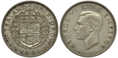 Новая Зеландия 1/2 кроны 1941 Георг VI (1936-1952) KM 11 серебро 272-1021
