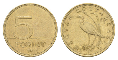 Венгрия 5 форинтов 2001 BP KM 694 никель латунь 4528-349