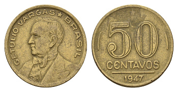 Бразилия 50 сентаво 1947 KM 557a алюминиевая бронза 4679-925