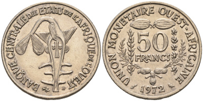 Валютное сообщество стран Западной Африки 50 франков 1972  KM 6 медно-никель    4595-724