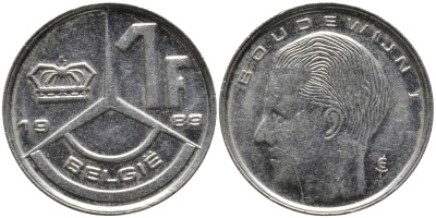 БЕЛЬГИЯ 1 ФРАНК 1989 BELGIE KM 171 сталь плакированная никелем 99-1237